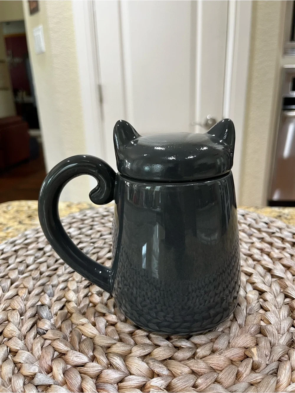 Ceramic Black & White Grumpy Cat Mug with Lid - Cute Pet Design